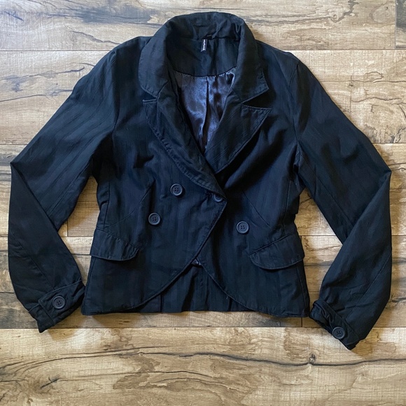 SASHIMI Black on Black Pinstripe Double Breasted Lined Blazer w/Pockets Size Lg - Picture 6 of 16